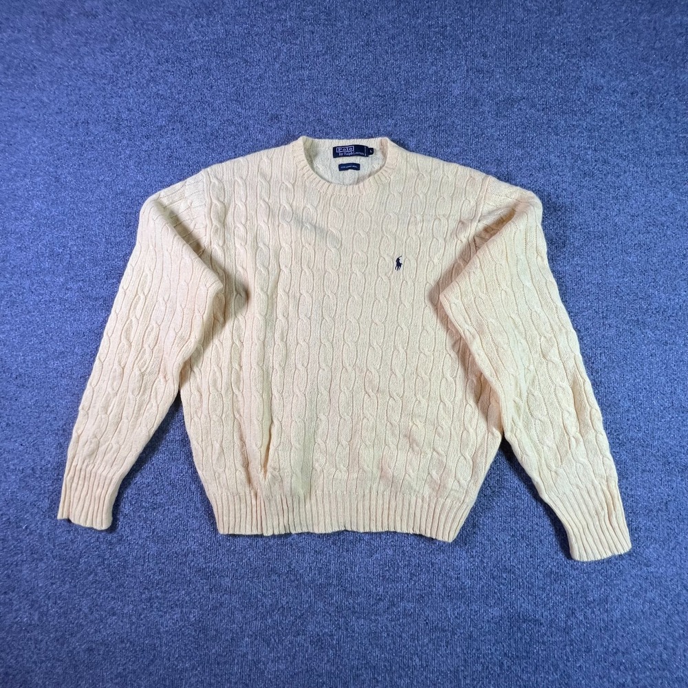 Polo Ralph Lauren Women L Beige Lambswool Cable-Knit Crew Neck Sweater Holiday